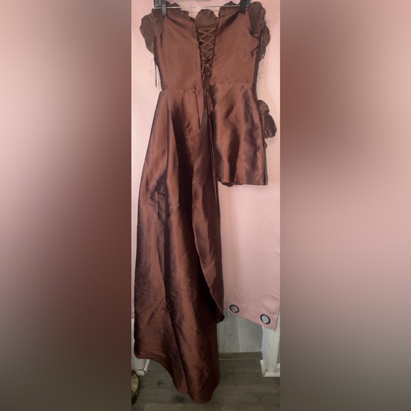 Fashion Nova Chocolate Brown Floral Appliqué Mini Dress with Side Train - Picture 6 of 12